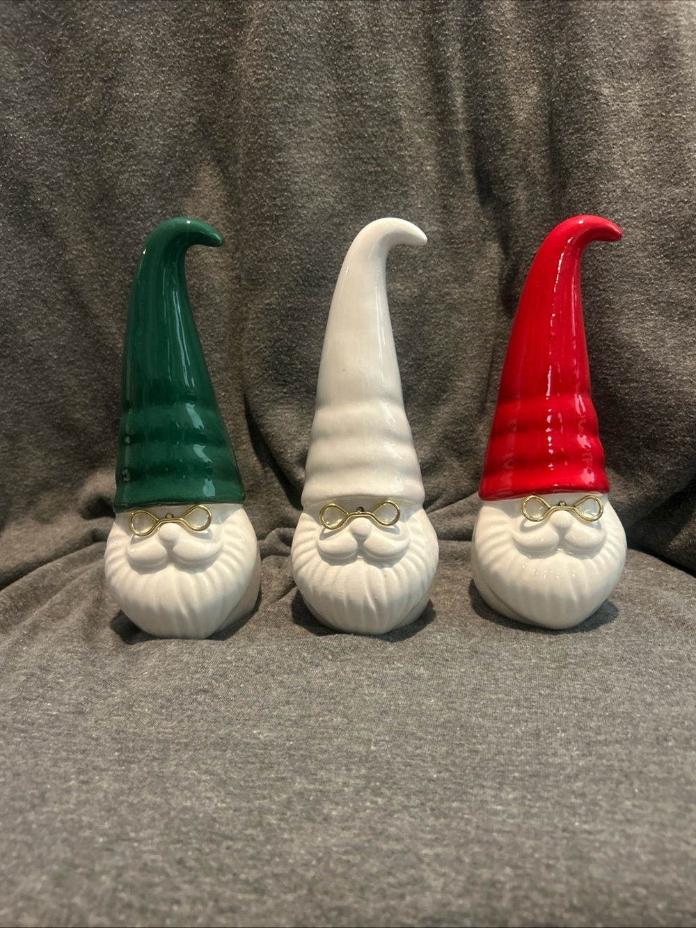 NIB Kirkland’s Home Ceramic Christmas Gnomes with Glasses - Set of 3